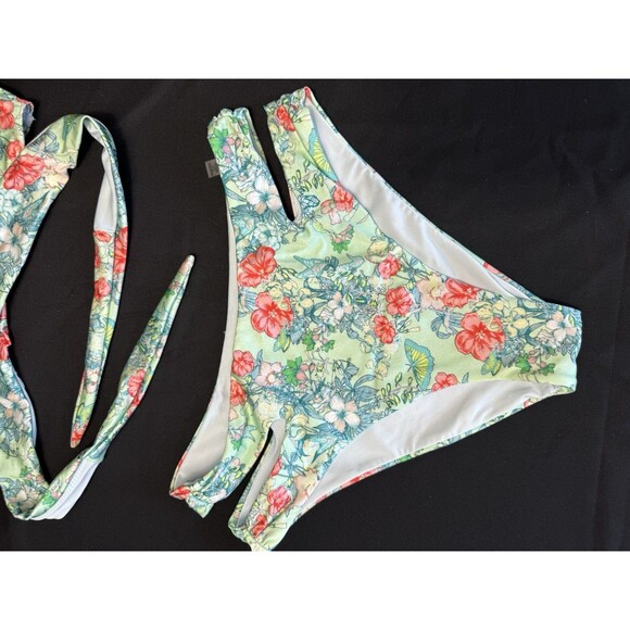 Victoria Secret Floral Butterfly - Wrap Longline Bikini Top (S) & Bottoms (M) - Picture 3 of 7